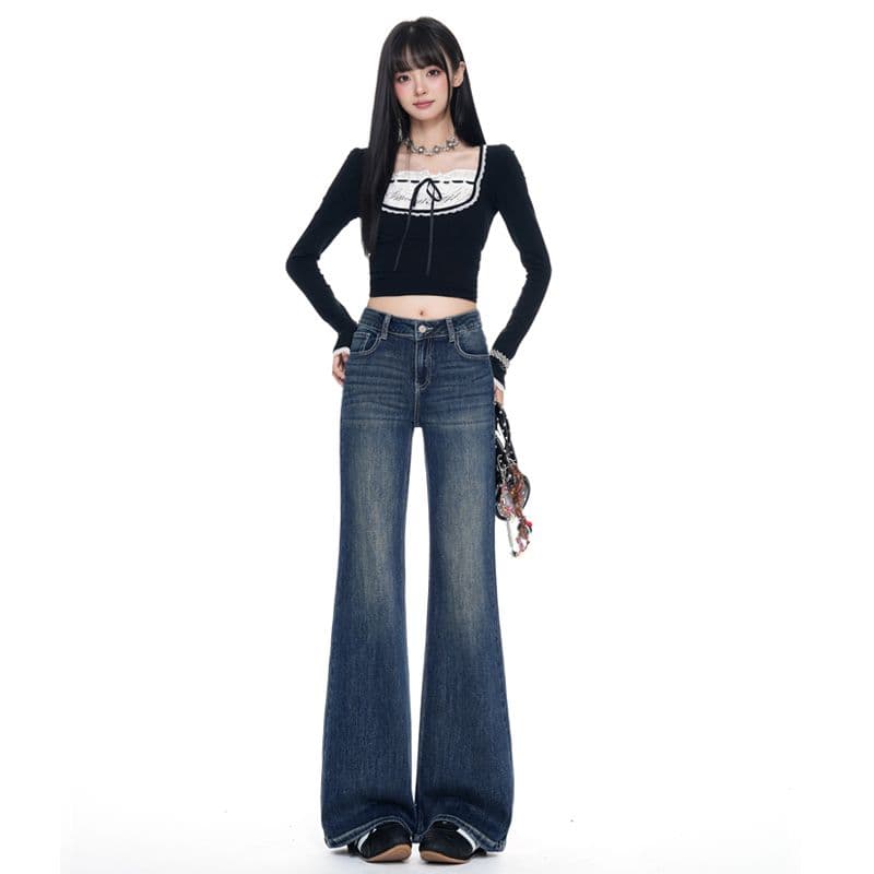 아메리칸 핫걸 아니요 막대기 다리 호스 슈 바지 부츠컷 청바지 여성 가을 2026 새로운 하이웨이스트 슬림해 보이는 이미지 5