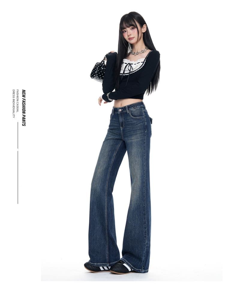 아메리칸 핫걸 아니요 막대기 다리 호스 슈 바지 부츠컷 청바지 여성 가을 2026 새로운 하이웨이스트 슬림해 보이는 상세 이미지 17