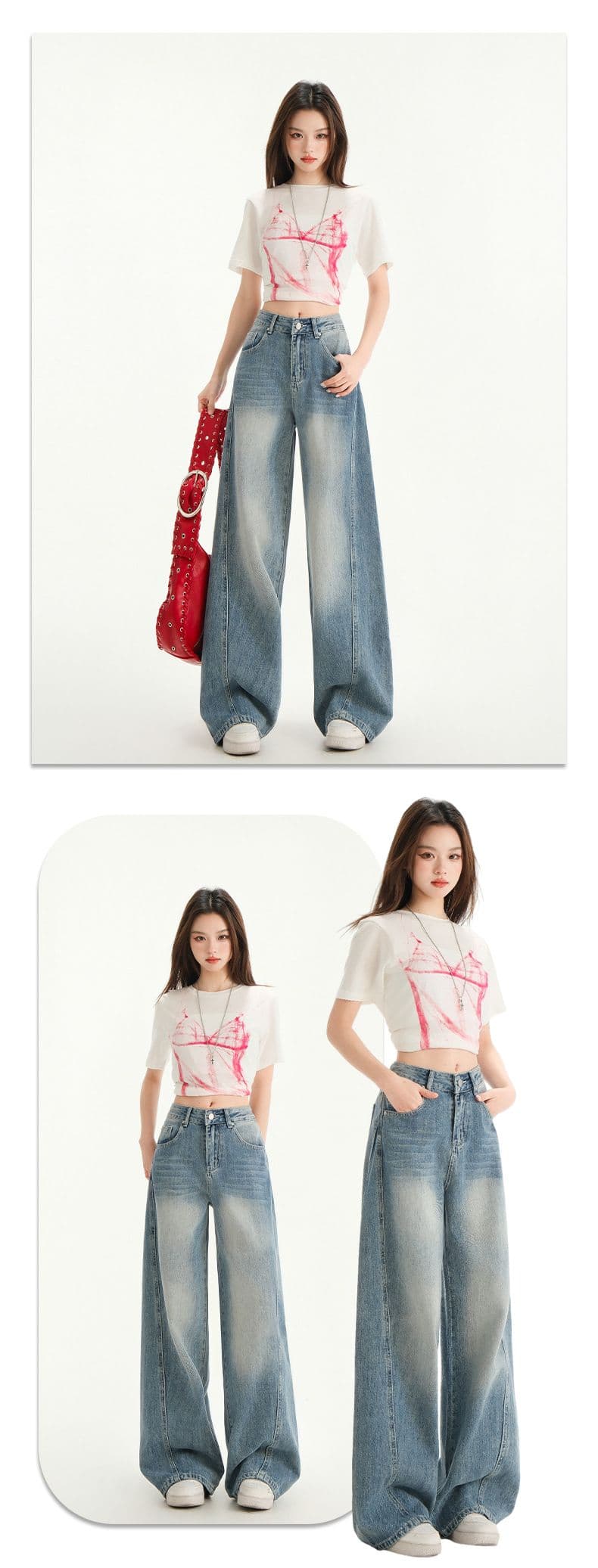 진한 파란색 모통이 칼 청바지 여성 2026 새로운 디자인 센스 봄 가을 루즈핏 다용도 넓은 다리 바닥 청소 바지 상세 이미지 12
