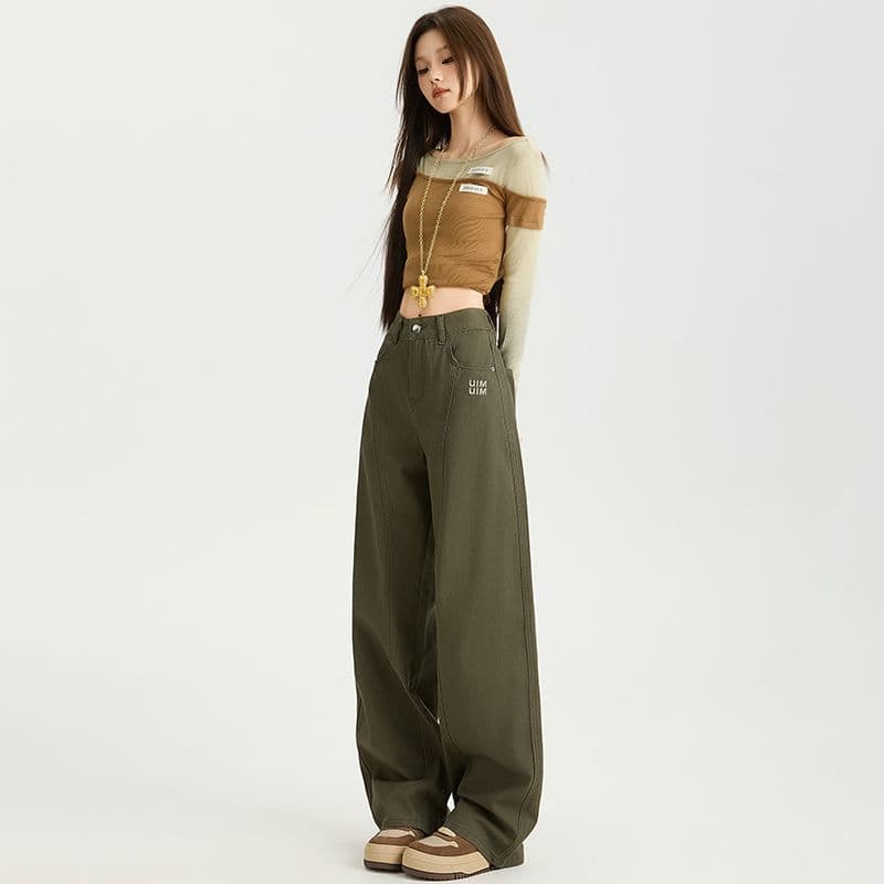 가을 새로운 자수 공예 측면 솔기 당겨 높은 디자인 빙하 블루 루즈핏 청바지 여성 하이웨이스트 슬림해 보이는 작은 키 이미지 5