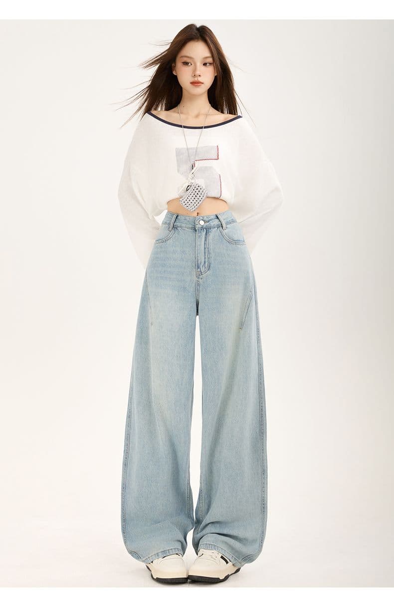 가을 폭발 2026 아메리칸 레트로 측면 솔기 당겨 높은 디자인 루즈핏 넓은 다리 슬림해 보이는 다용도 모통이 칼 청바지 여성 상세 이미지 16