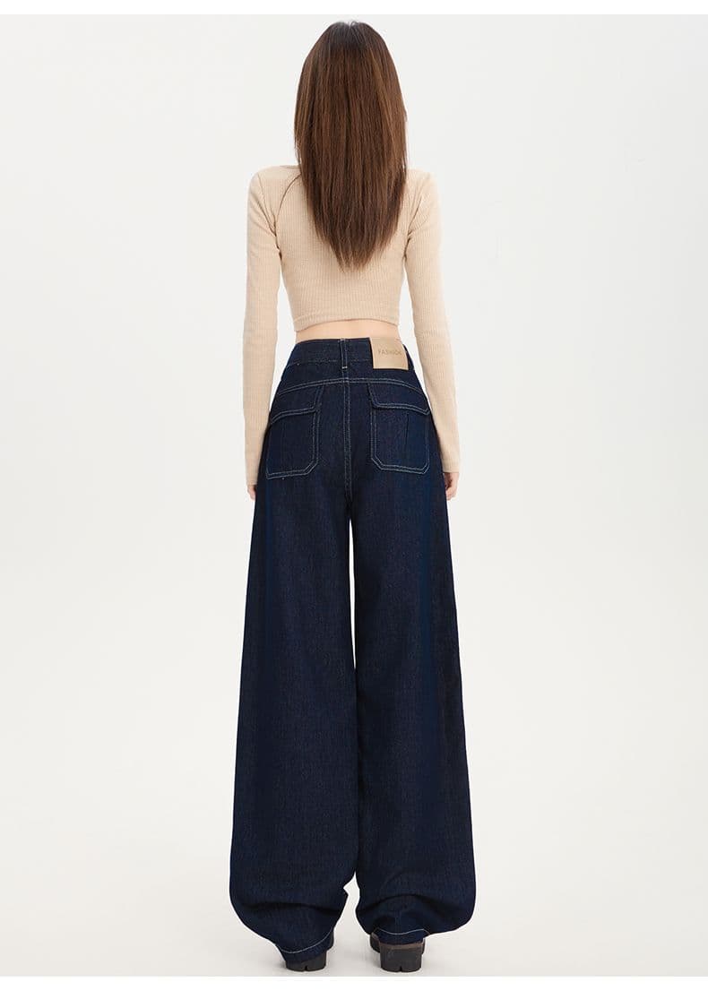 가을 폭발 2026 아메리칸 레트로 측면 솔기 당겨 높은 디자인 루즈핏 넓은 다리 슬림해 보이는 다용도 모통이 칼 청바지 여성 상세 이미지 25