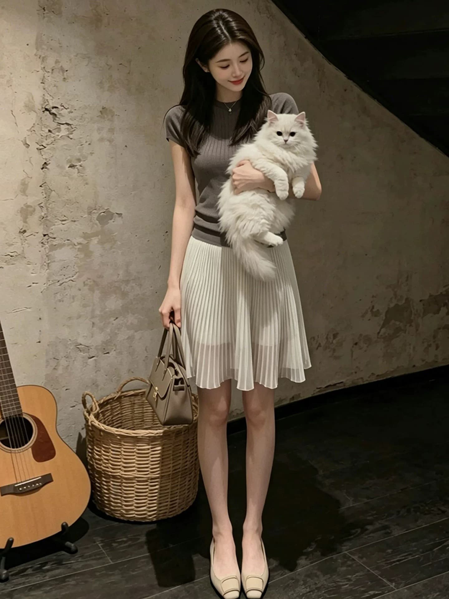 여름 고급 센스 착용 가져 가라. 프랑스식 부드러운 품격 출퇴근 몸매 가꾸기 슬림해 보이는 맨위 코디 플리츠 반신 스커트 상세 이미지 4