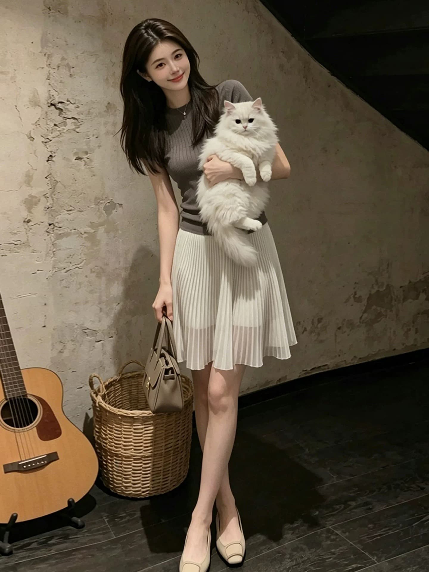 여름 고급 센스 착용 가져 가라. 프랑스식 부드러운 품격 출퇴근 몸매 가꾸기 슬림해 보이는 맨위 코디 플리츠 반신 스커트 상세 이미지 5