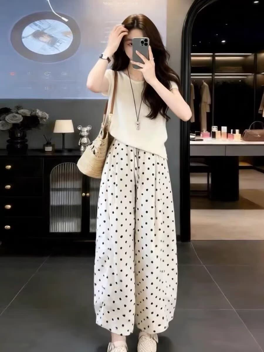 자이언트 잘 생긴 ootd 착용 가져 가라. 전체 집합 2026 새로운 반팔 티셔츠 여성 여름 와이드 레그 팬츠 캐주얼 투피스 슈트 상세 이미지 4