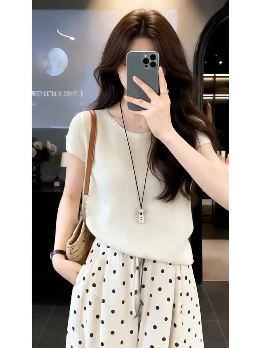 자이언트 잘 생긴 ootd 착용 가져 가라. 전체 집합 2026 새로운 반팔 티셔츠 여성 여름 와이드 레그 팬츠 캐주얼 투피스 슈트 상세 이미지 6