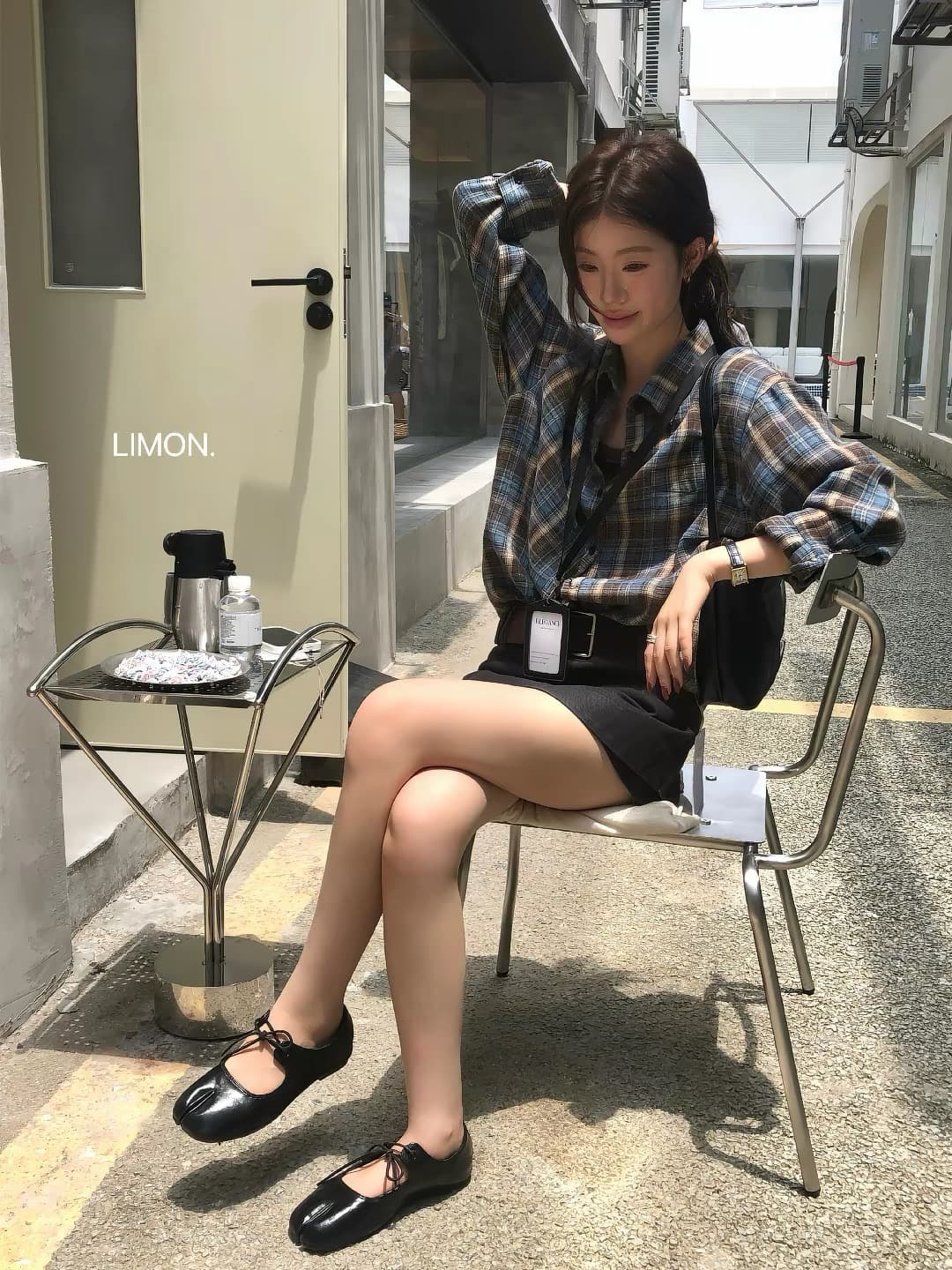 the limon 레몬 녹차 26 이른 가을 한 부서 레트로 느긋한 체크무늬 루즈핏 슬림해 보이는 셔츠 여성 셔츠 상세 이미지 4