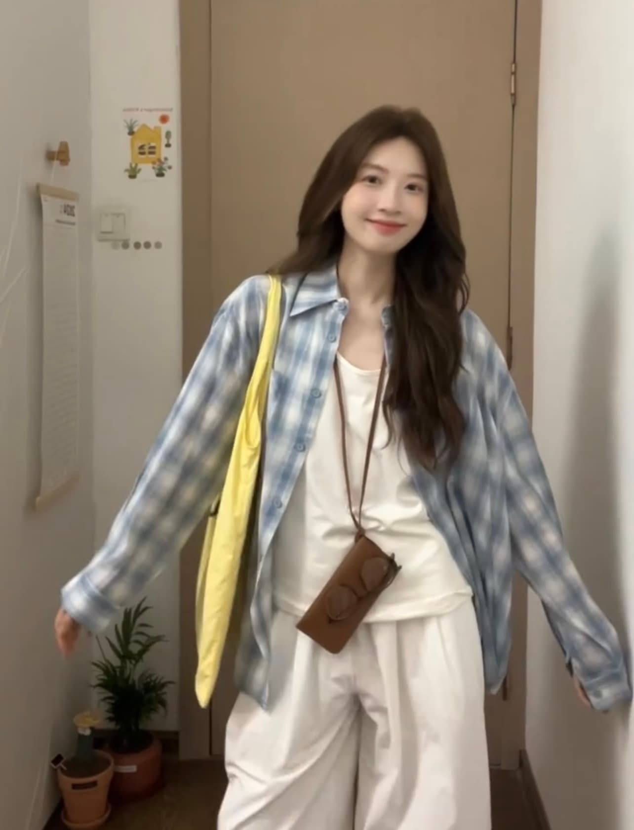 2026 파란색 체크무늬 자외선 차단 긴팔 셔츠 외부 가져 가라. 루즈핏 oversize 고급 센스 셔츠 재킷 맨위 상세 이미지 4
