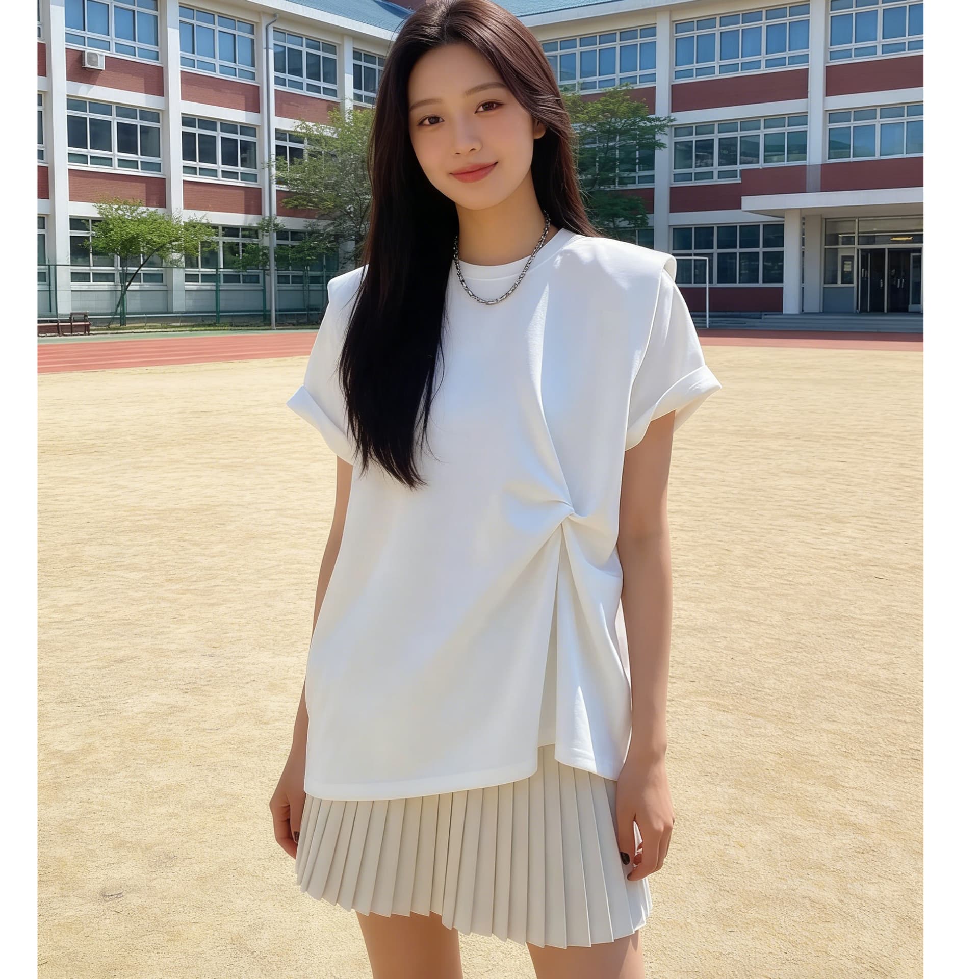 2026 새로운 루즈핏 비틀림 디자인 센스 티셔츠 여성용 짧은 소매 유럽 상품 대 에디션 면직물 어깨 패드 기본 셔츠 맨위 여름 이미지 3
