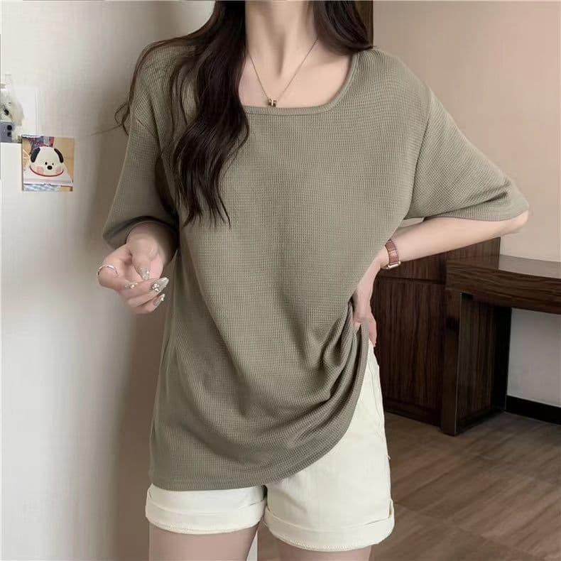 실사 6535 Mianhua 남편 그리드 광장 칼라 후아 남편 루즈핏 슬림해 보이는 다용도 반소매 맨위 상세 이미지 3