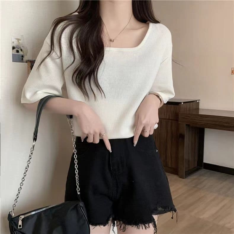 실사 6535 Mianhua 남편 그리드 광장 칼라 후아 남편 루즈핏 슬림해 보이는 다용도 반소매 맨위 상세 이미지 4