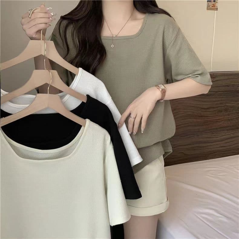 실사 6535 Mianhua 남편 그리드 광장 칼라 후아 남편 루즈핏 슬림해 보이는 다용도 반소매 맨위 상세 이미지 12