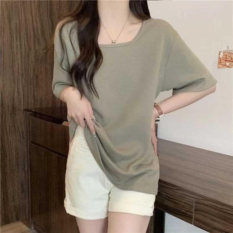 실사 6535 Mianhua 남편 그리드 광장 칼라 후아 남편 루즈핏 슬림해 보이는 다용도 반소매 맨위 상세 이미지 13