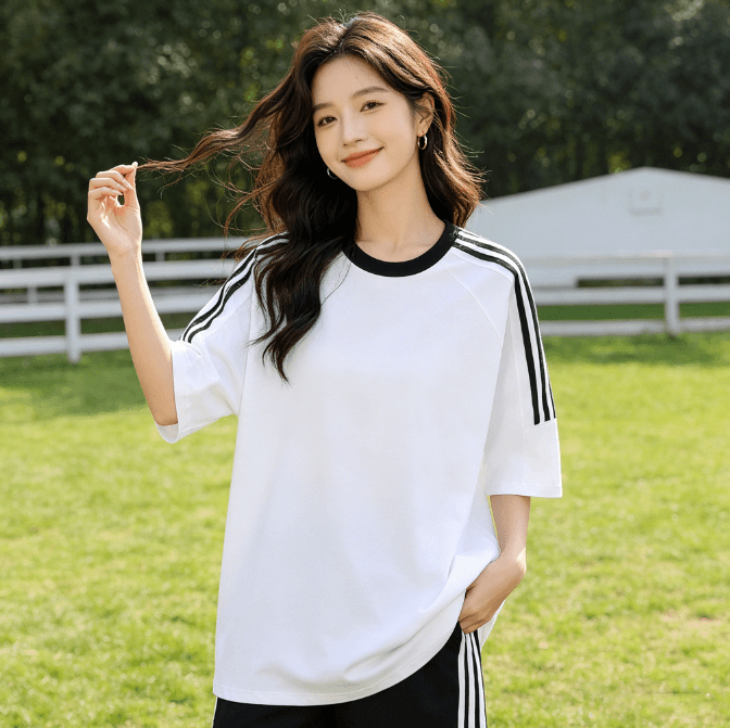 한국 스타일 순면 패션 운동복 여성 여름 학생 루즈핏 슬림해 보이는 반팔 반바지 러닝 캐주얼 맨위 t 피