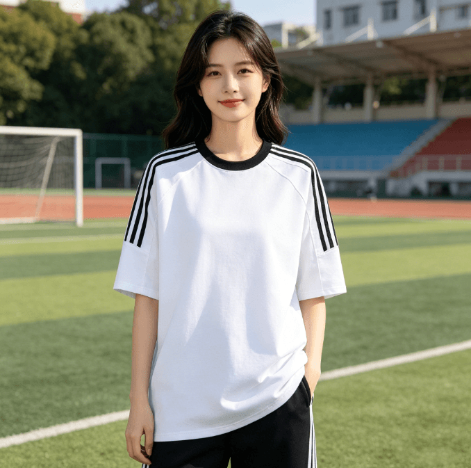 한국 스타일 순면 패션 운동복 여성 여름 학생 루즈핏 슬림해 보이는 반팔 반바지 러닝 캐주얼 맨위 t 피 상세 이미지 7