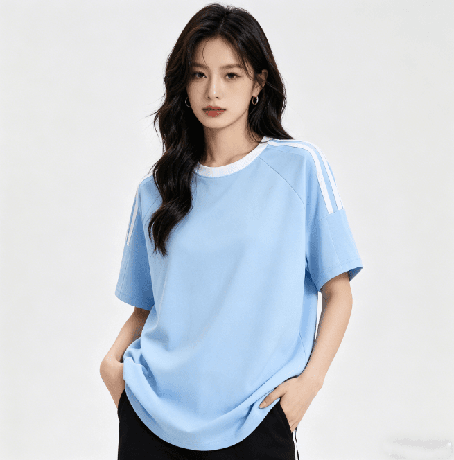 한국 스타일 순면 패션 운동복 여성 여름 학생 루즈핏 슬림해 보이는 반팔 반바지 러닝 캐주얼 맨위 t 피 상세 이미지 10