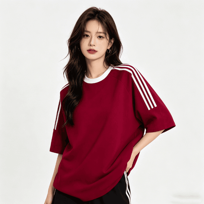 한국 스타일 순면 패션 운동복 여성 여름 학생 루즈핏 슬림해 보이는 반팔 반바지 러닝 캐주얼 맨위 t 피 상세 이미지 14