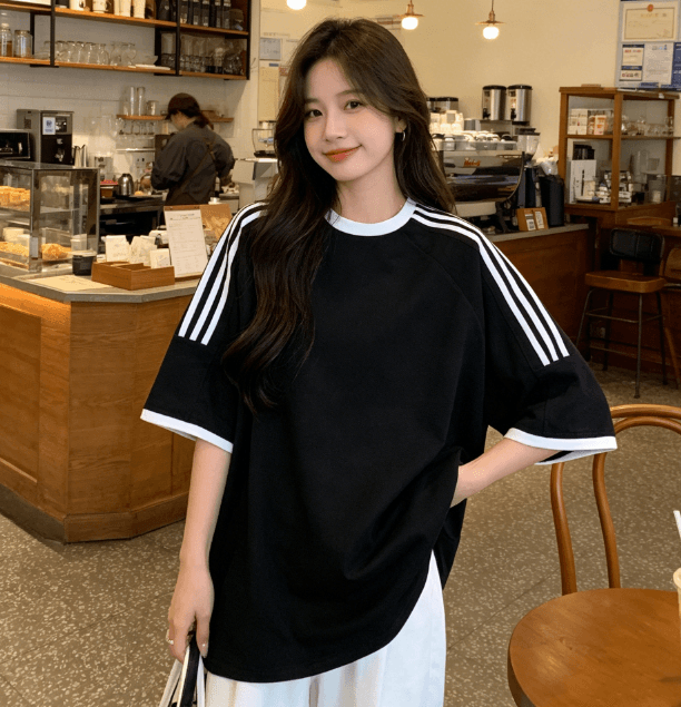 한국 스타일 순면 패션 운동복 여성 여름 학생 루즈핏 슬림해 보이는 반팔 반바지 러닝 캐주얼 맨위 t 피 상세 이미지 15