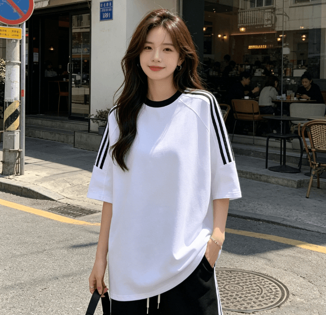 한국 스타일 순면 패션 운동복 여성 여름 학생 루즈핏 슬림해 보이는 반팔 반바지 러닝 캐주얼 맨위 t 피 상세 이미지 20