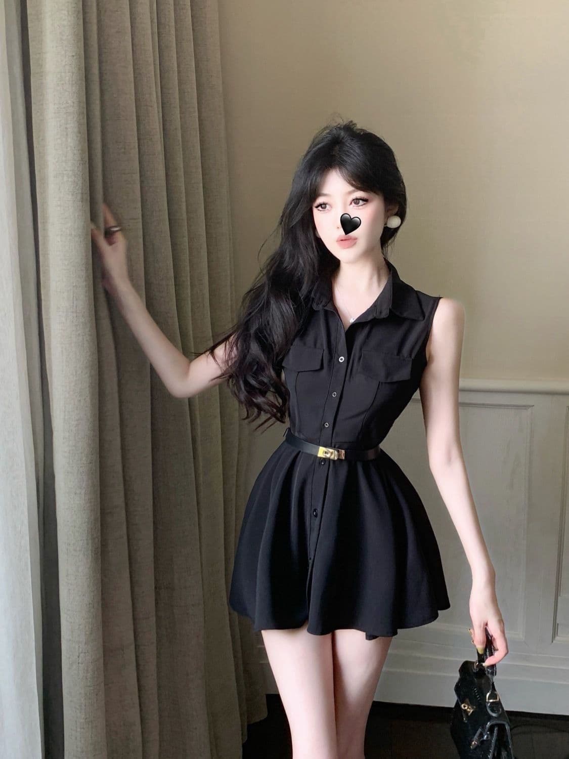 여름 2026 프랑스식 POLO 칼라 자매 바람 디자인 센스 민소매 허리 수축 슬림해 보이는 셔츠 드레스 벨트 포함 상세 이미지 20