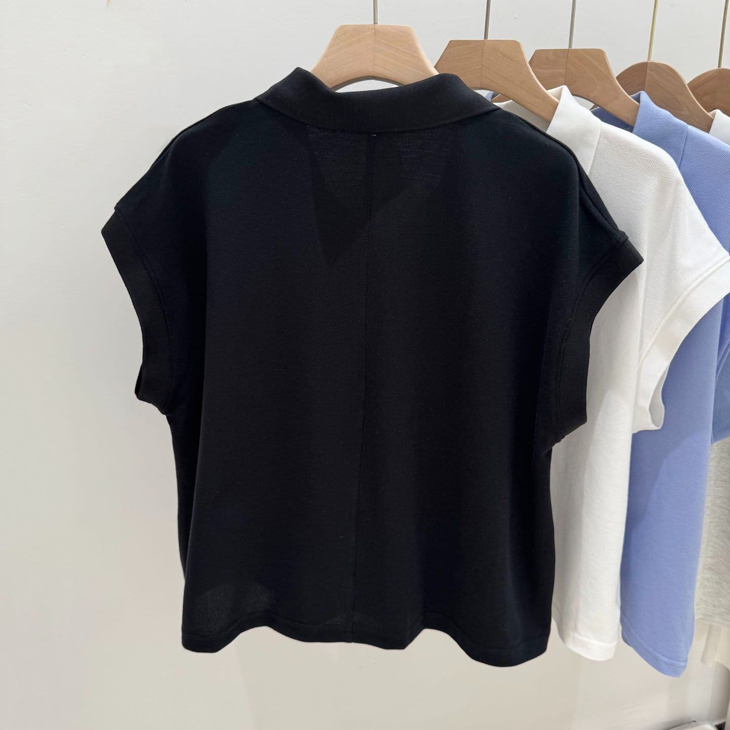 실사 POLO 칼라 반팔 티셔츠 여성 여름 루즈핏 한국 스타일 작은 키 쇼트 스타일 긍정적 인 어깨 폴로 칼라 삽입 어깨 소매 맨위 상세 이미지 11