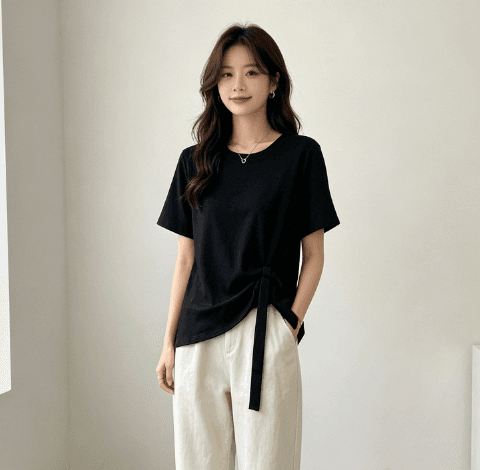 실사 한국 스타일 빅 사이즈 마이크로 지방 라운드 넥 반팔 티셔츠 여성 여름 슬림해 보이는 순수한 욕망 다용도 아메리칸 핫걸 맨위 상세 이미지 4