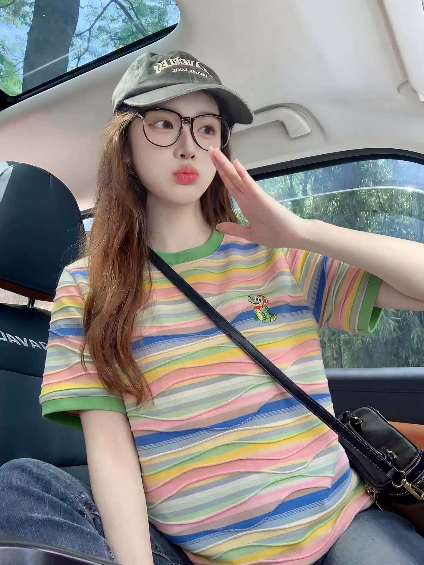 한국 스타일 순수한 빅 사이즈 면 자카드 스트라이프 티셔츠 여성용 짧은 소매 여름 새로운 한국 스타일 청춘 연령 감소 패션 맨위 여성 상세 이미지 5