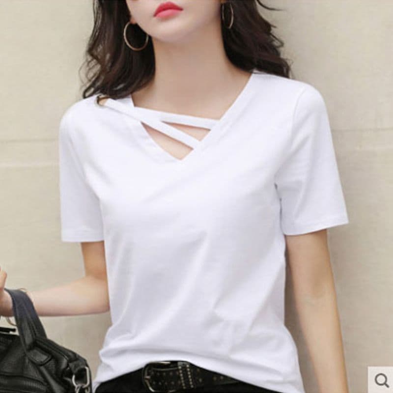 한 부서 여름 빅 사이즈 출퇴근 반팔 여성 바람 디자인 센스 다용도 티셔츠 여자 학생 미니멀리즘 루즈핏 슬림해 보이는 맨위 이미지 4