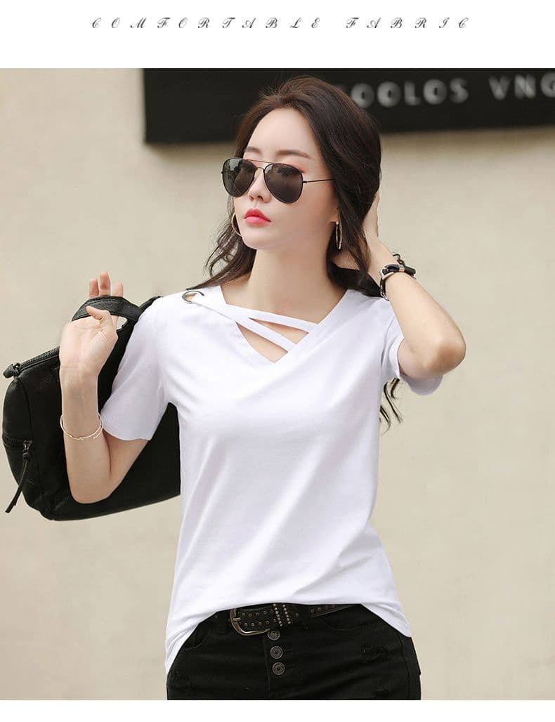 한 부서 여름 빅 사이즈 출퇴근 반팔 여성 바람 디자인 센스 다용도 티셔츠 여자 학생 미니멀리즘 루즈핏 슬림해 보이는 맨위 상세 이미지 9