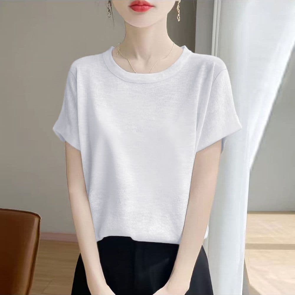 한국 스타일 눈꽃 면 반팔 티셔츠 여성 여름 드레스 2025 새로운 빅 사이즈 루즈핏 슬림해 보이는 표지 배 단색 맨위 상세 이미지 2