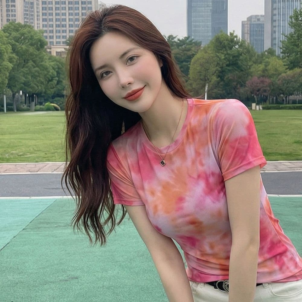 자외선 차단 이중층 망사 외국 가스 망사 반팔 티셔츠 새로운 품격 프린트 슬림해 보이는 라운드 넥 다용도 맨위 몸매 가꾸기 이미지 3