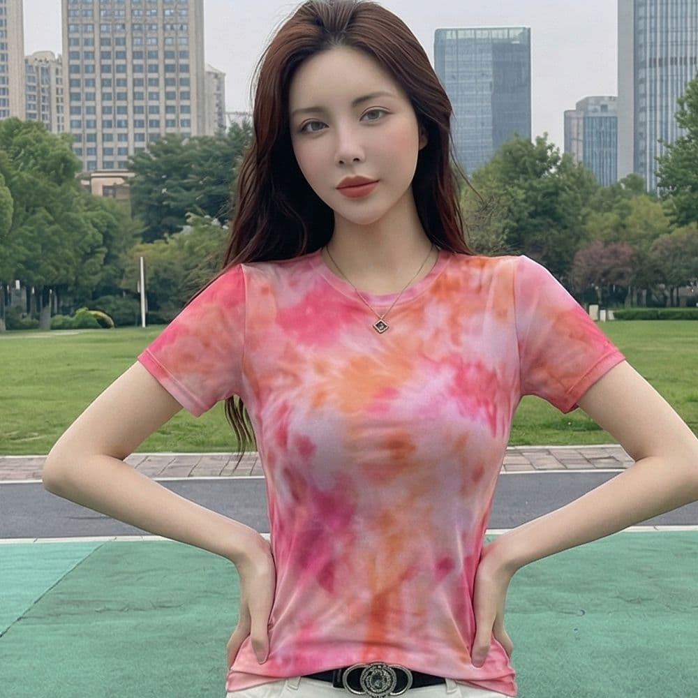 자외선 차단 이중층 망사 외국 가스 망사 반팔 티셔츠 새로운 품격 프린트 슬림해 보이는 라운드 넥 다용도 맨위 몸매 가꾸기 상세 이미지 2
