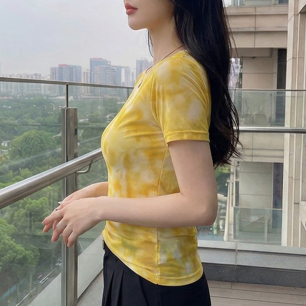 자외선 차단 이중층 망사 외국 가스 망사 반팔 티셔츠 새로운 품격 프린트 슬림해 보이는 라운드 넥 다용도 맨위 몸매 가꾸기 상세 이미지 8