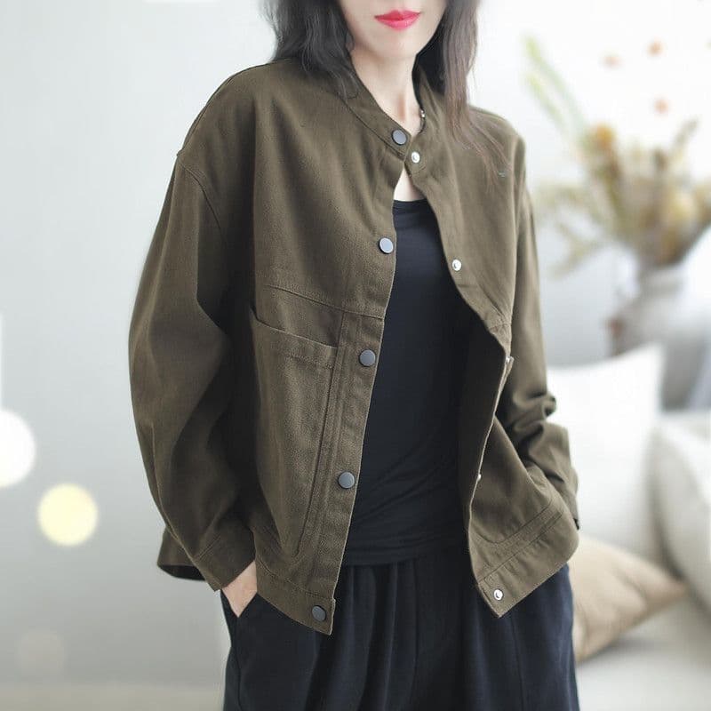 새로운 단색 여성 코트 가을 레트로 루즈핏 다용도 패션 캐주얼 작은 대중 재킷 맨위 조기 여성 상세 이미지 2