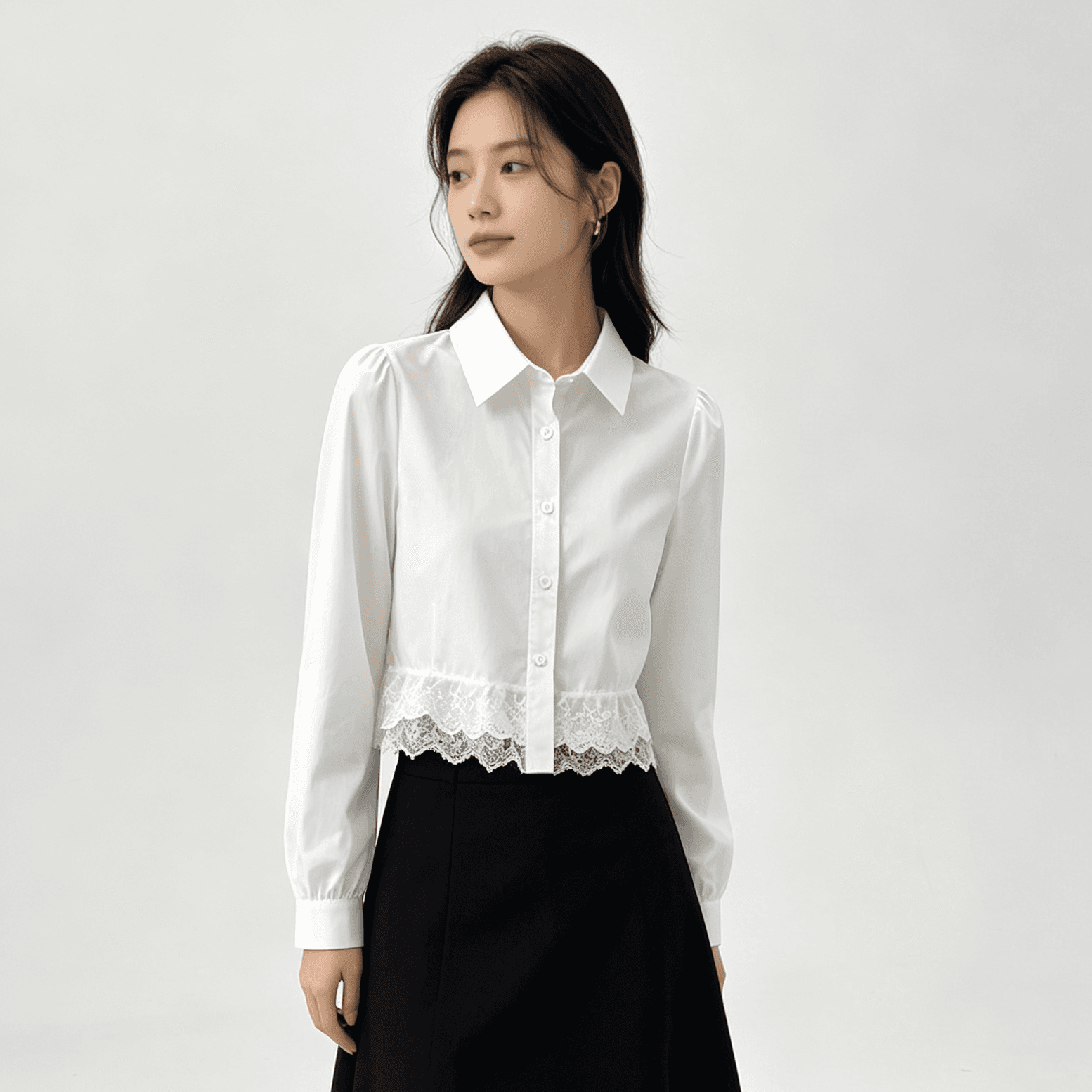 프랑스식 달콤함 화이트 레이스 조각 여성 셔츠 가을 새로운 디자인 센스 작은 대중 외국 가스 연령 감소 쇼트 스타일 맨위 상세 이미지 3