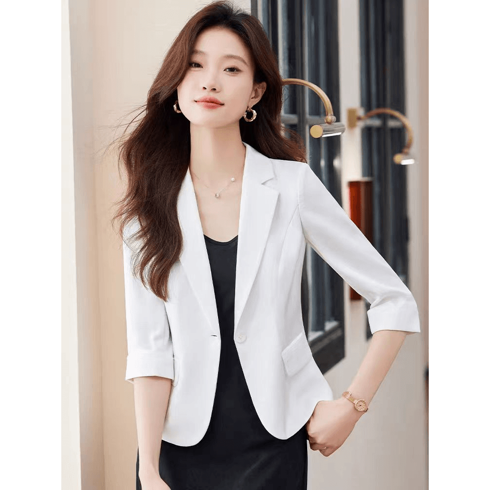 작은 양복 여성 코트 7부 소매 몸매 가꾸기 슬림해 보이는 한국 스타일 품격 얇은 스타일 빅 사이즈 작은 정장 캐주얼 상세 이미지 13