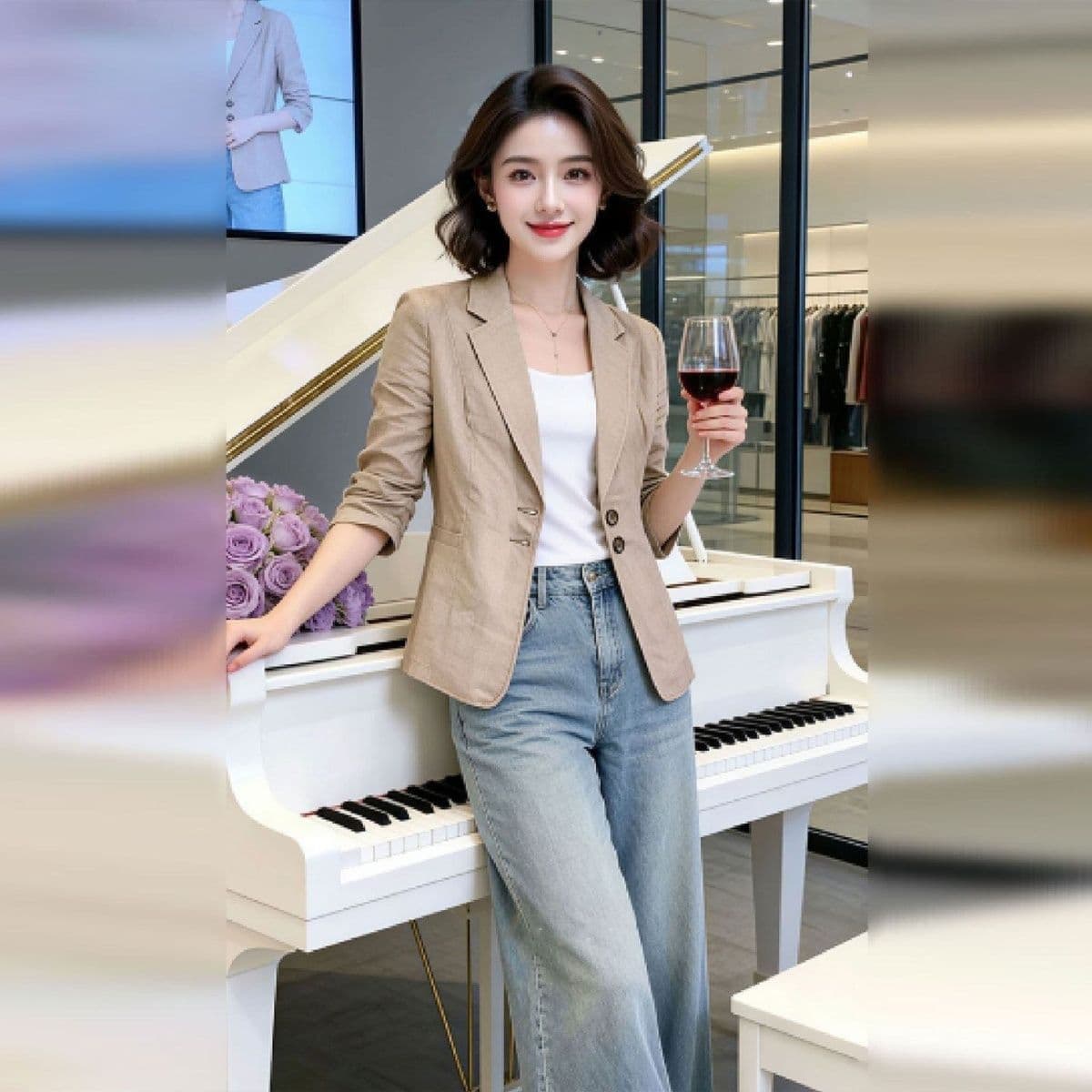 면 린넨 얇은 스타일 오래된 돈 바람 품격 몸매 가꾸기 슬림해 보이는 블레이저 봄 여름 품격 디자인 센스 미니멀리즘 얇은 여성 코트 상세 이미지 11