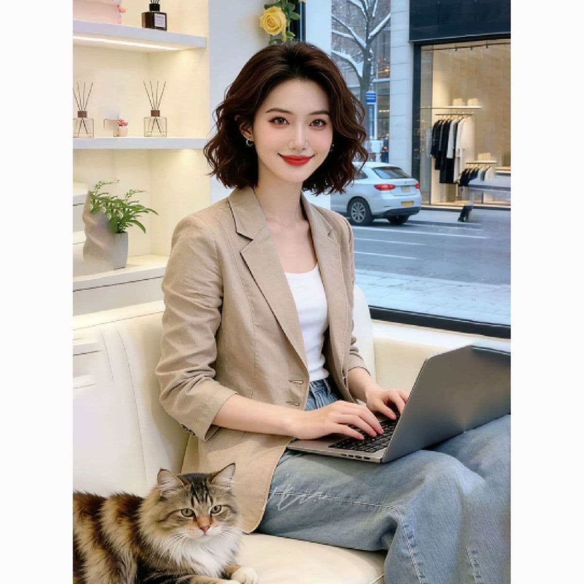 면 린넨 얇은 스타일 오래된 돈 바람 품격 몸매 가꾸기 슬림해 보이는 블레이저 봄 여름 품격 디자인 센스 미니멀리즘 얇은 여성 코트 상세 이미지 12