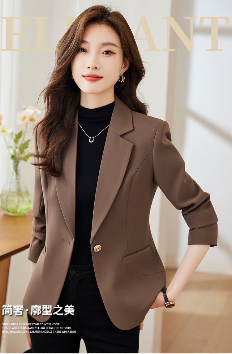 한국 스타일 커피 색상 정장 여성 코트 새로운 봄 가을 패션 다용도 빛 요리 한 바람 작은 키 캐주얼 정장 맨위 상세 이미지 1