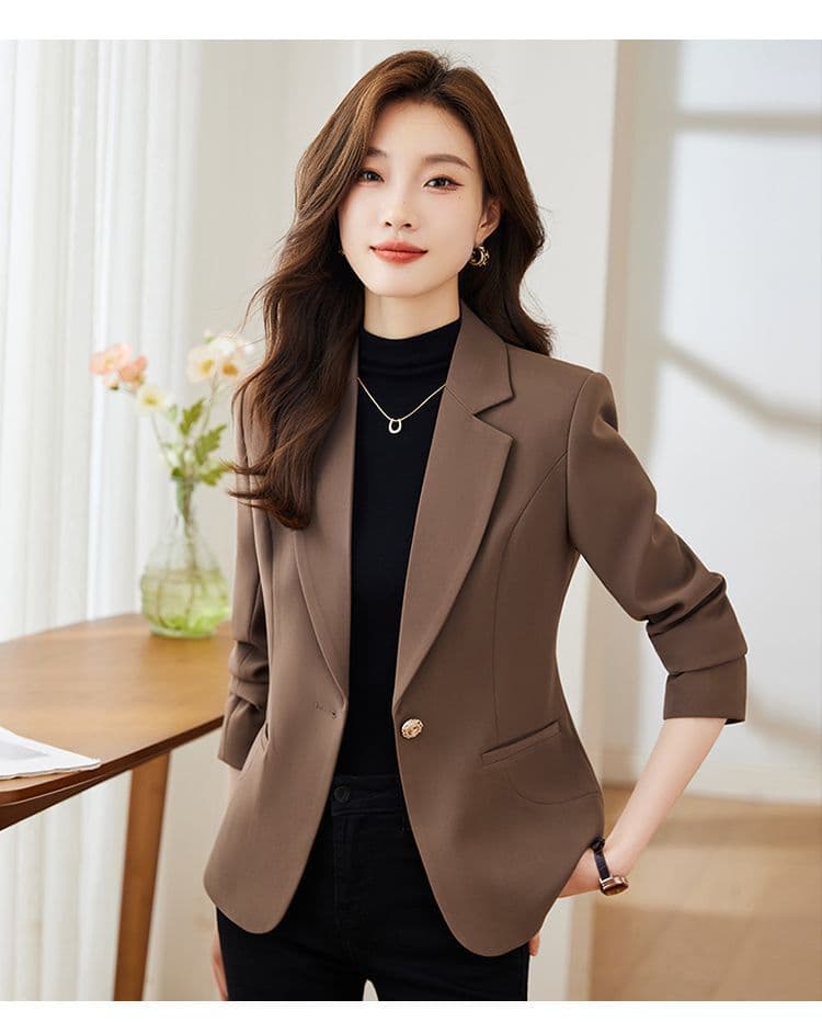 한국 스타일 커피 색상 정장 여성 코트 새로운 봄 가을 패션 다용도 빛 요리 한 바람 작은 키 캐주얼 정장 맨위 상세 이미지 19