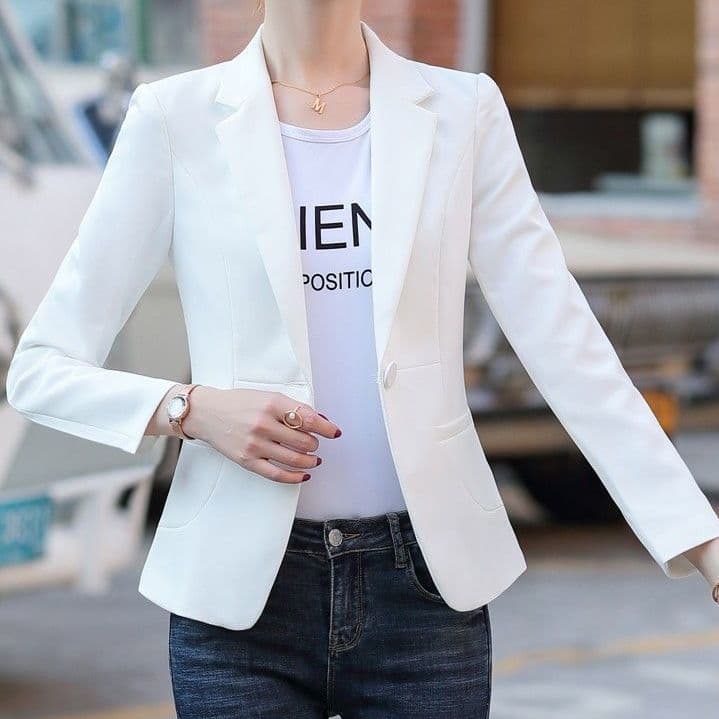 정장 칼라 재킷 여성 봄 가을 새로운 몸매 가꾸기 한국 스타일 캐주얼 다용도 작은 키 맨위 정장 출퇴근 이미지 3
