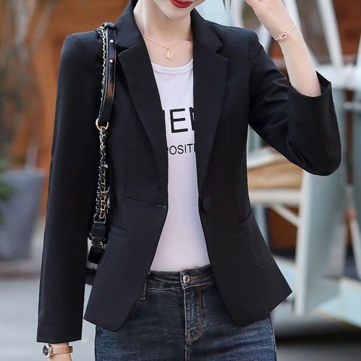 정장 칼라 재킷 여성 봄 가을 새로운 몸매 가꾸기 한국 스타일 캐주얼 다용도 작은 키 맨위 정장 출퇴근 이미지 2