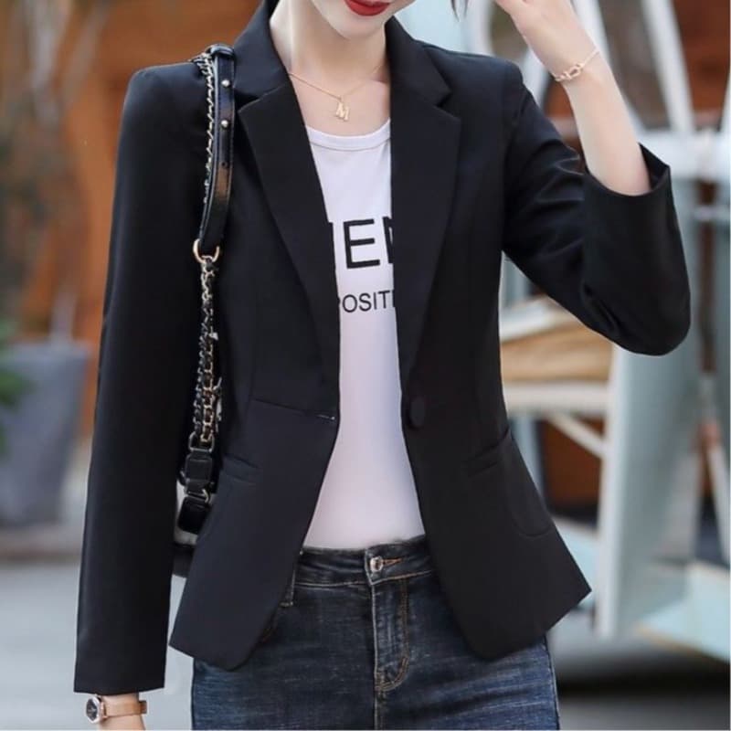 정장 칼라 재킷 여성 봄 가을 새로운 몸매 가꾸기 한국 스타일 캐주얼 다용도 작은 키 맨위 정장 출퇴근 이미지 5