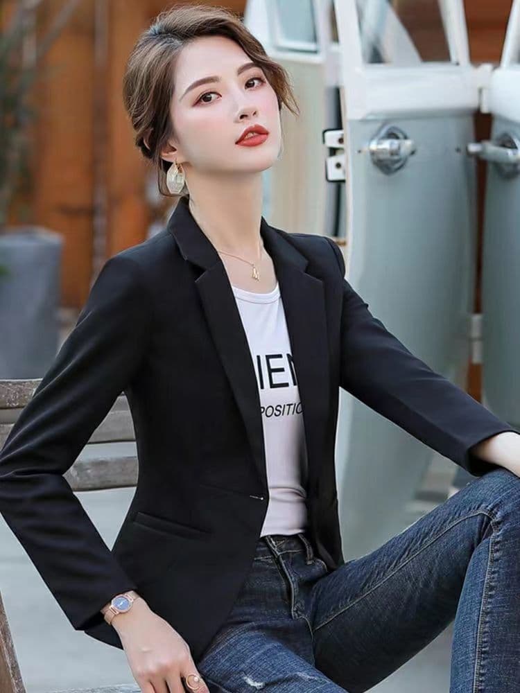 정장 칼라 재킷 여성 봄 가을 새로운 몸매 가꾸기 한국 스타일 캐주얼 다용도 작은 키 맨위 정장 출퇴근 상세 이미지 3