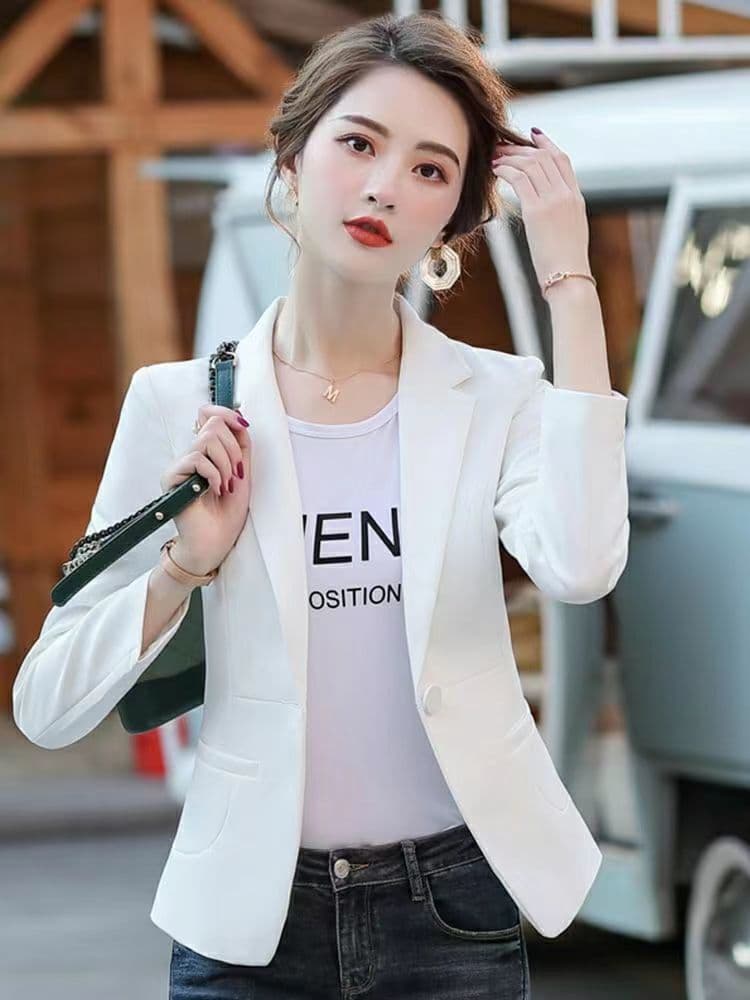 정장 칼라 재킷 여성 봄 가을 새로운 몸매 가꾸기 한국 스타일 캐주얼 다용도 작은 키 맨위 정장 출퇴근 상세 이미지 9