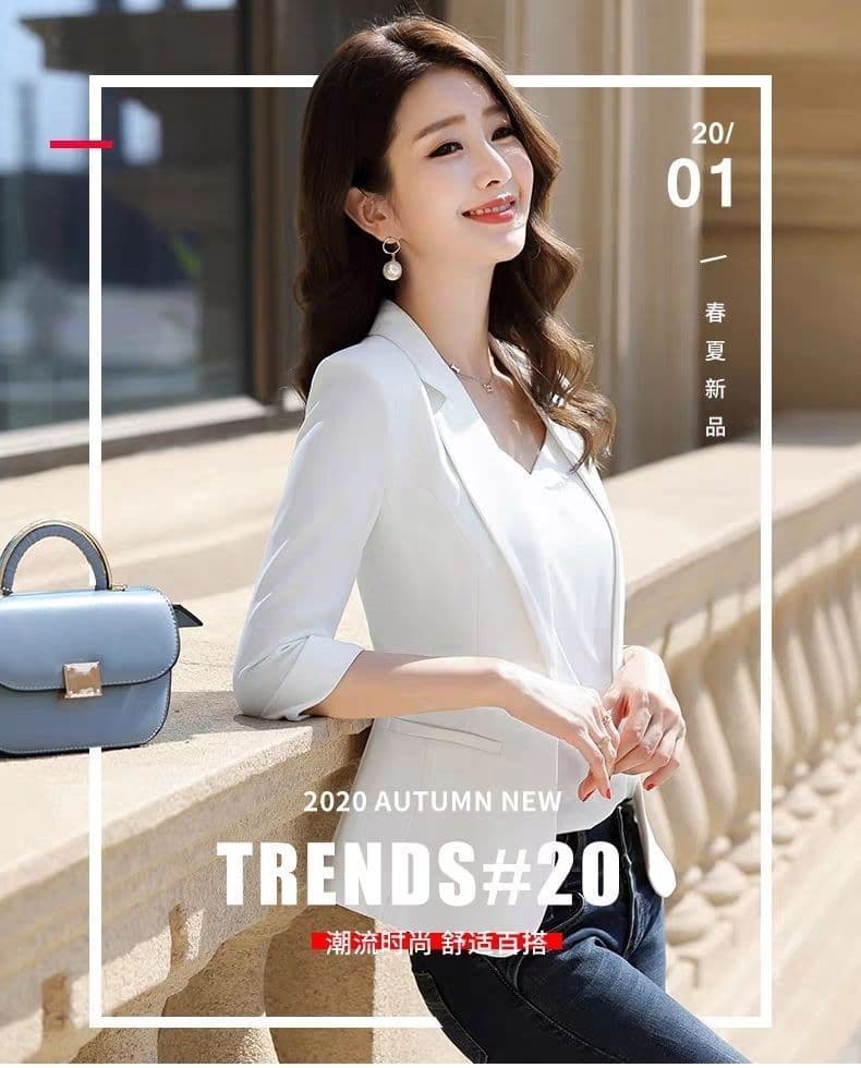 정장 7부 소매 재킷 여성 봄 가을 새로운 몸매 가꾸기 한국 스타일 캐주얼 다용도 작은 키 맨위 정장 출퇴근 상세 이미지 1
