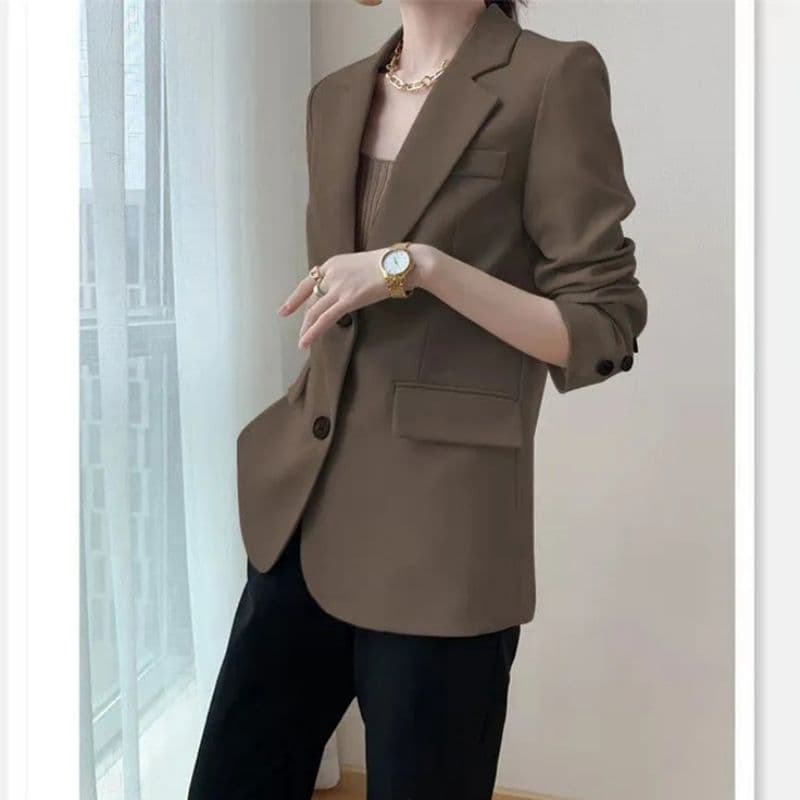 봄 가을 새로운 한국 스타일 품격 패션 다용도 디자인 센스 작은 대중 정장 브라운 작은 양복 여성 코트 이미지 2