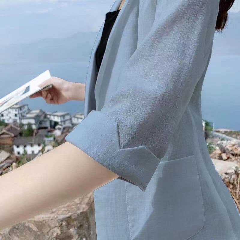 아마 작은 양복 여성 재킷 얇은 스타일 봄 여름 면 린넨 정장 한국 스타일 자외선 차단 복 캐주얼 영국식 바람 여성 상세 이미지 3