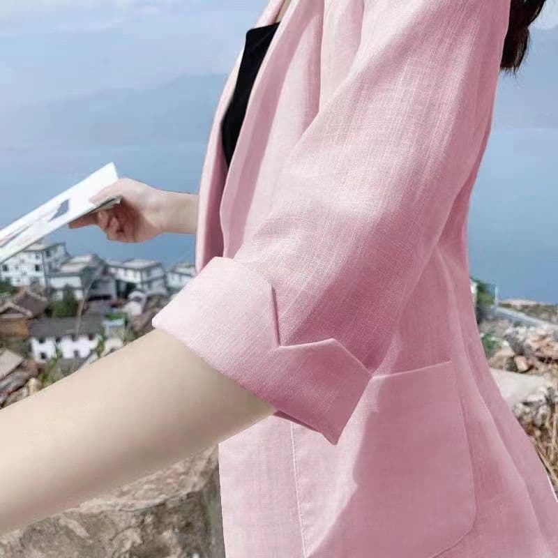 아마 작은 양복 여성 재킷 얇은 스타일 봄 여름 면 린넨 정장 한국 스타일 자외선 차단 복 캐주얼 영국식 바람 여성 상세 이미지 4