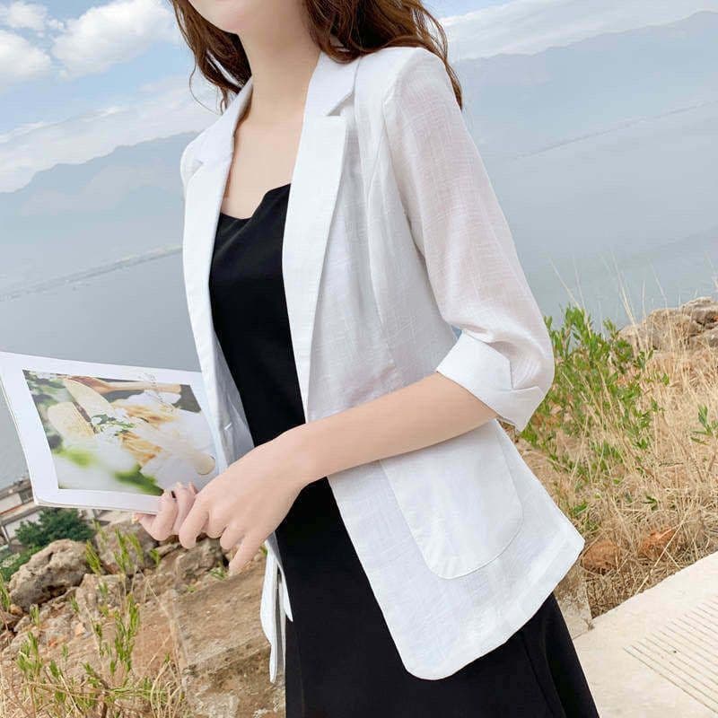 아마 작은 양복 여성 재킷 얇은 스타일 봄 여름 면 린넨 정장 한국 스타일 자외선 차단 복 캐주얼 영국식 바람 여성 상세 이미지 6